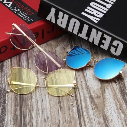 Women Sunglasses Cat Eye Brand Design Mirror Flat..