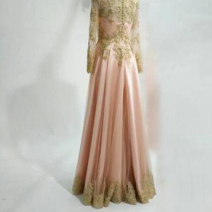 Elegant Blush Pink Long Sleeve Party Dress With..