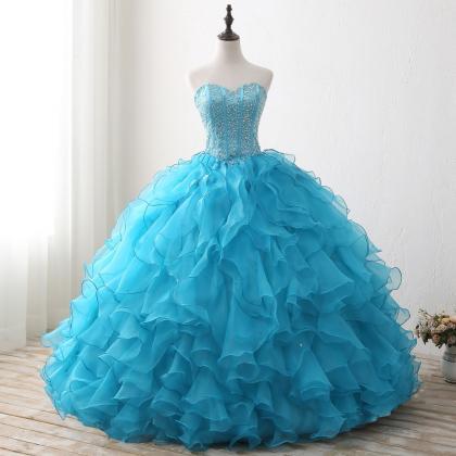 2017 Beaded Blue Quinceanera Dresses Sweetheart..