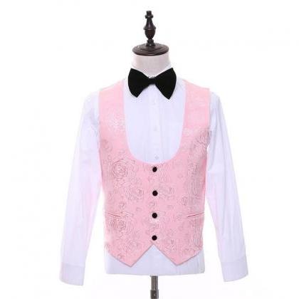 Mens Suits Pink Jacquard Groom Tuxedos Shawl Lapel..