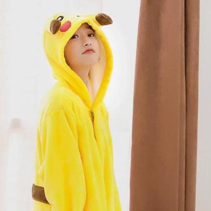 Warm Flannel Pikachu Pajamas For Women And Man..