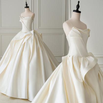 France Satin Ball Gown Wedding Dress With Pleat..