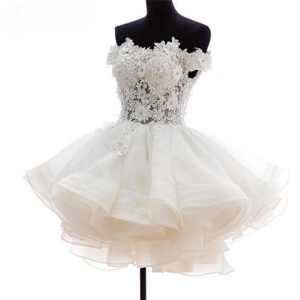 White Ivory Short Wedding Dresses Lace Bridal..