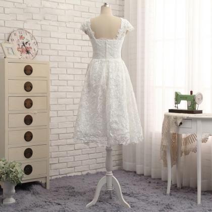 White Short Wedding Dresses,elegant Lace Wedding..