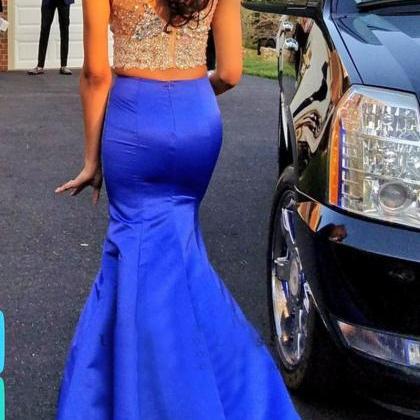 Luxury Two Pieces Prom Dresses,mermaid V-neck..