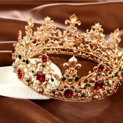 Vintage Luxury Pearl Crystal Gold Crown Bridal Wedding Jewelry Rhinestone Tiaras Crowns Pageant Dress Hair Accessories