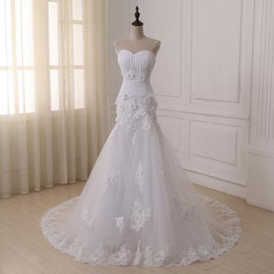 Strapless Sweetheart Ruched Floral Appliqués Tulle Mermaid Wedding Dress Featuring Lace-Up Back