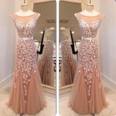  2016 New Arrival White Appliques Prom Dresses, Charming Prom Dresses,Mermaid Cap Sleeve Evening Party Gowns Cap Sleeve Champagne Prom Dresses