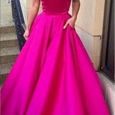 Off-shoulder Fuchsia Satin Prom Dresses Simple Style A-line Floor Length Dresses Evening Wear Custom Made Cheap Formal Dress 2016
