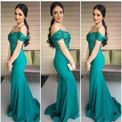 Long Prom Dresses 2017 off the shoulder Sleeveless Backless Sweep Train Satin Sequins Mermaid Party Dress Custom made Women Formal Party Dress Evening Gowns