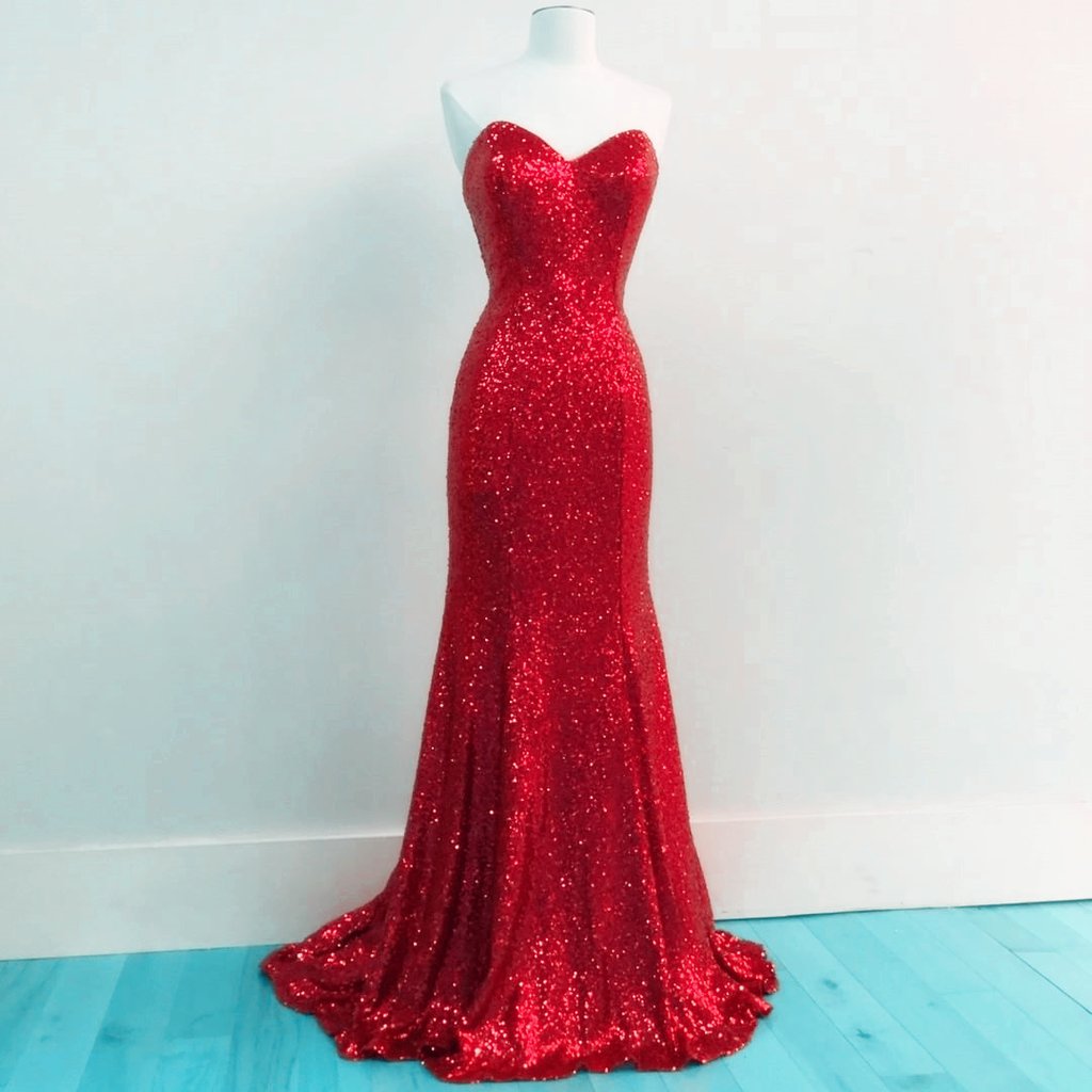 red sequin sweetheart dress