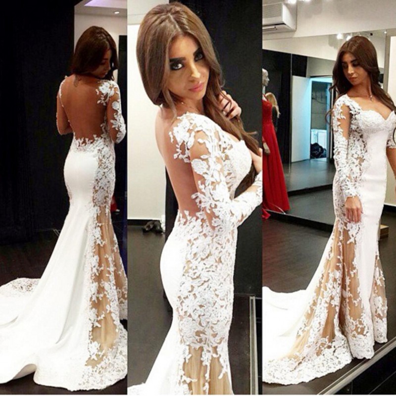 white and champagne prom dress