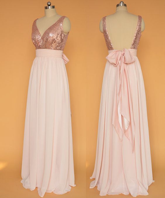 rose gold sequin and chiffon dress