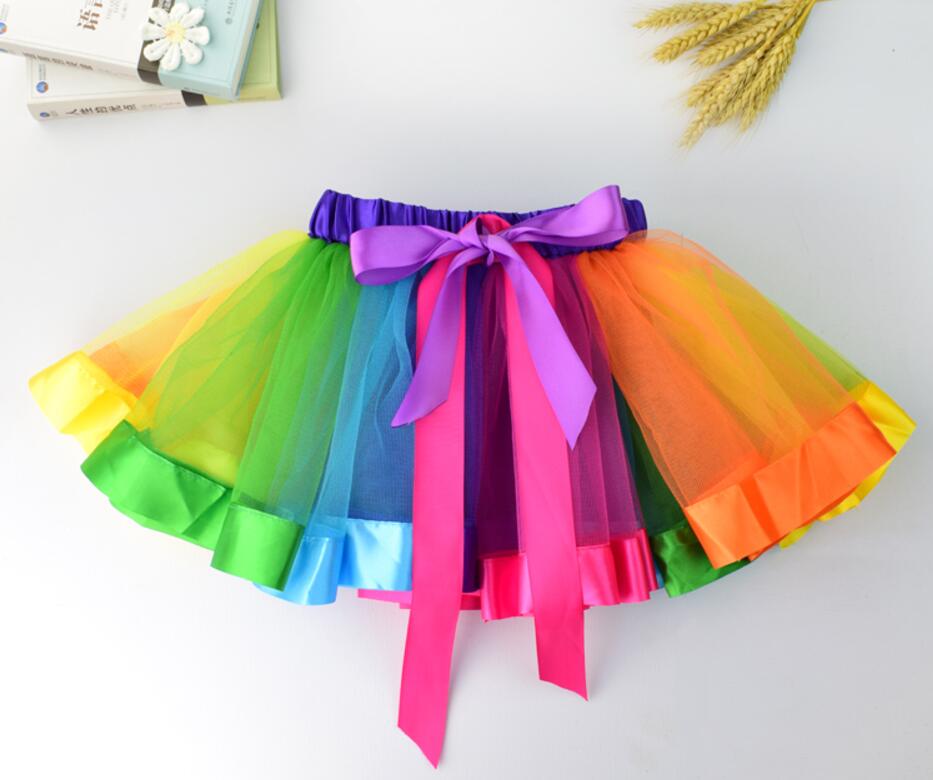 1pcs Tutu Skirt Girls Fancy Colorful Party Skirts Rainbow Tulle Birthday Dancewear Kids Clothes