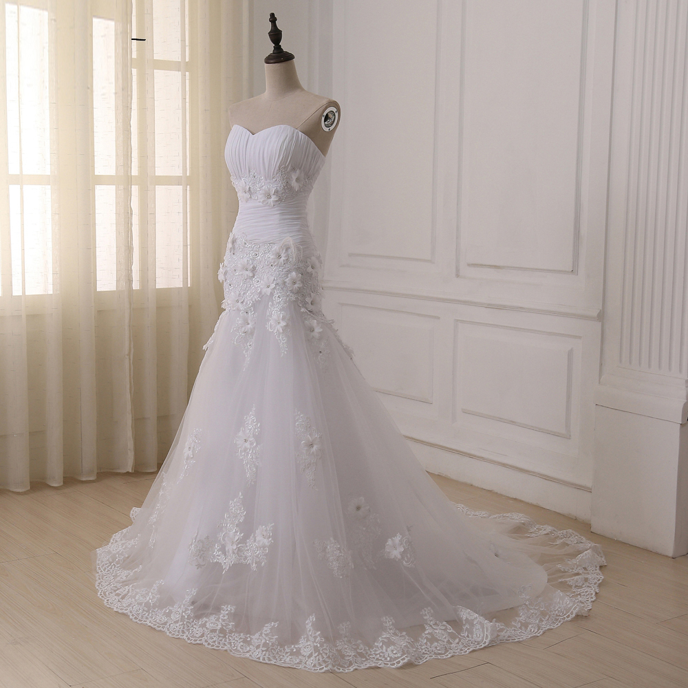 Sweetheart Straps Floral Appliques Mermaid Wedding Dress
