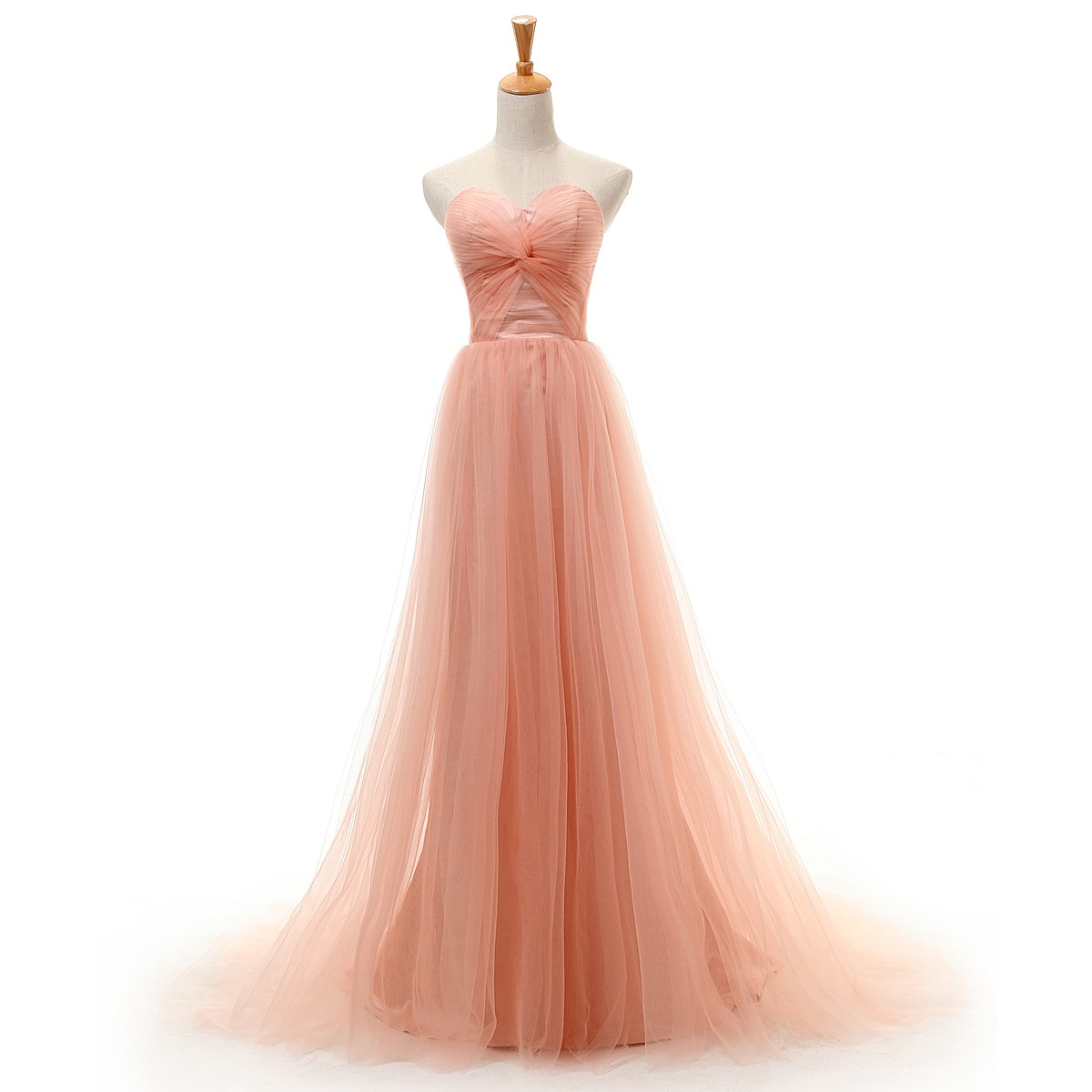 Sexy Sweetheart Low Back Bridesmaid Dresses A Line Pleat Long Tulle Peach Wedding Party Dress Women Formal Prom Dress Gowns