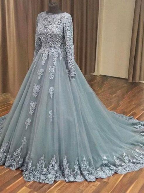 grey wedding dress with sleeves