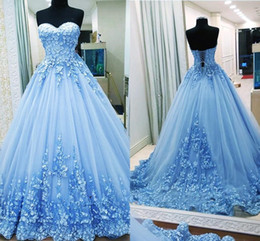 2018 A Line Prom Dresses Sweetheart Appliques Tulle Backless Bandage Light Blue Evening Gowns Quinceanera Dresses Sweet 16 Dresses