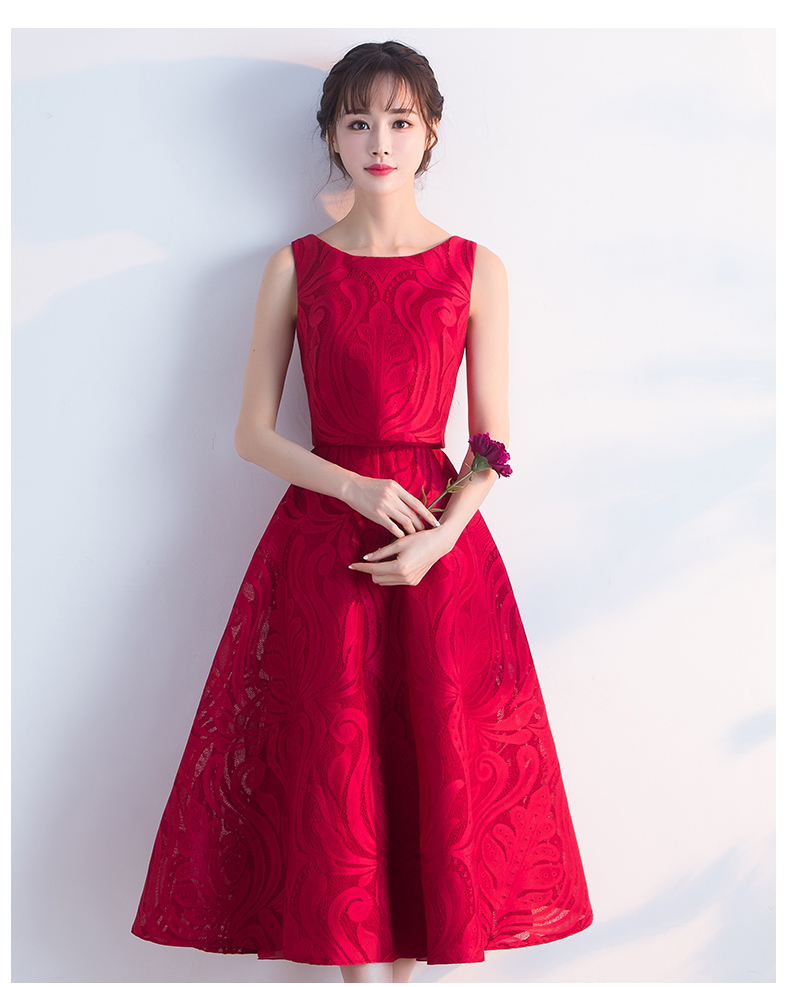 2018 Hot Sale Burgundy Fashion Lace Dress A-Line Sleeveless Elegant ...