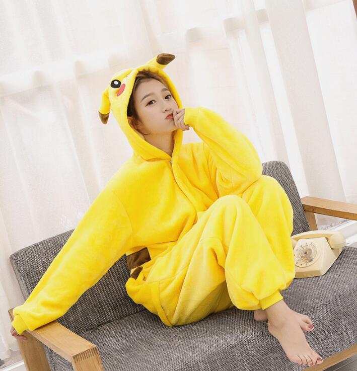 Warm Flannel Pikachu Pajamas For Women And Man Pajama Couples Cartoon Sleepwear Adult Animal Unicorn Stitch Pajamas