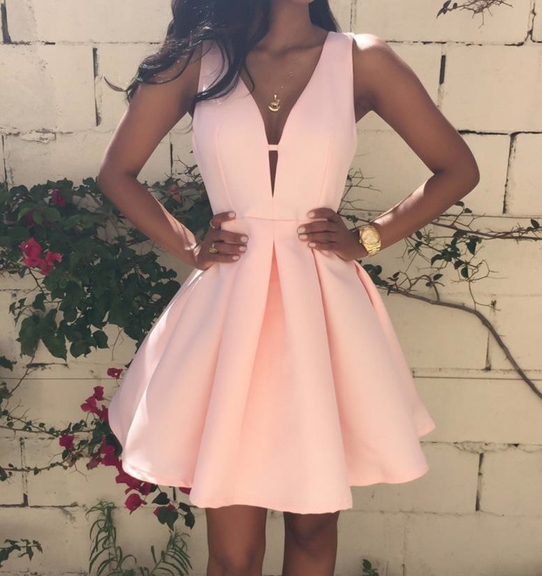 Satin Prom Dresses , Party Dresses,charming Prom Dress,pearl Pink Homecoming Dresses,backless Homecoming Dresses,v Neck Graduation Dresses
