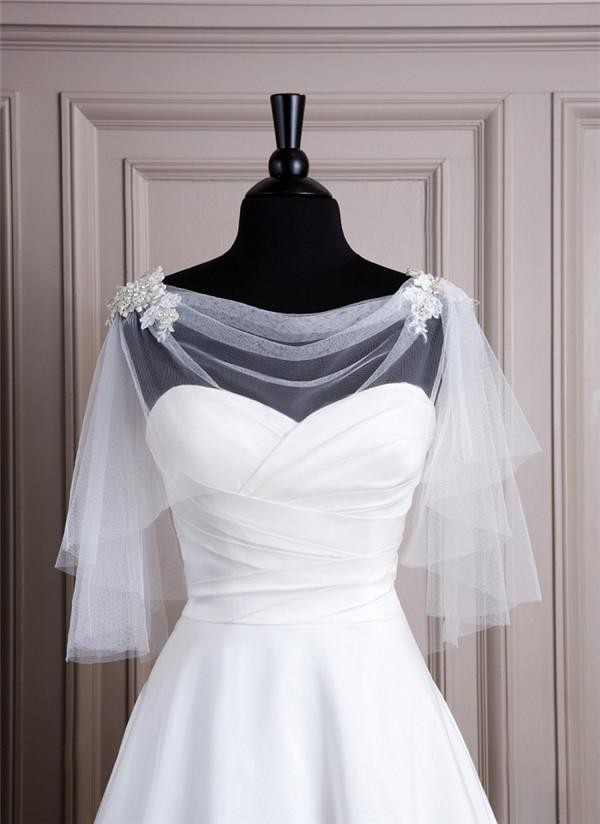 Short White Ivory Tulle Boleros Bridal Wedding Wraps Jackets Capes Shrugs Cheap Sale Plus Size Half Long Sleeves
