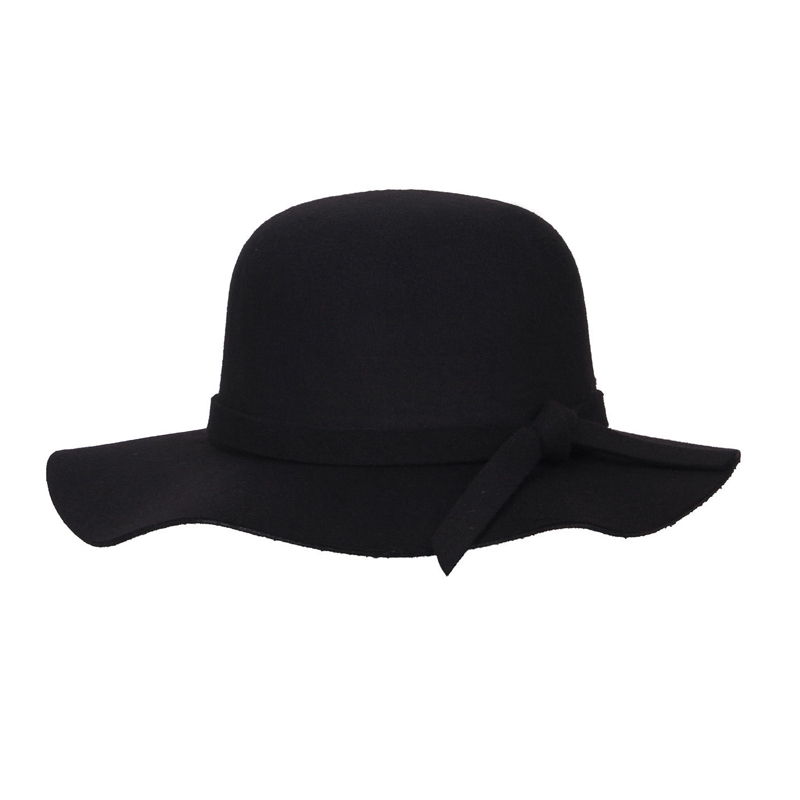 Spring Autumn Winter Vintage Hats Wool Felt Beach Wide Brim Ladies Floppy Hat Bowler Derby Cloche Cap Women Hat Black