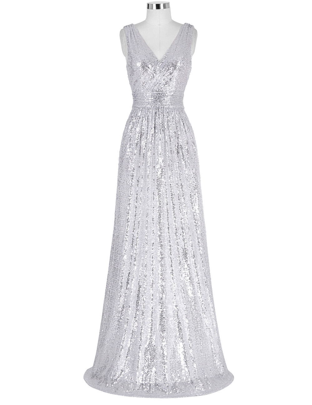 floor length silver sequin dress