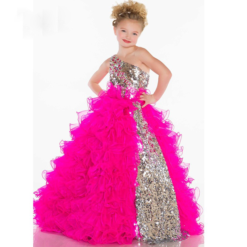 Charming Beautiful Ball Gown Flower Girl Dresses Pink Straps Floor-length Child Girl Ruffled Pageant Gowns
