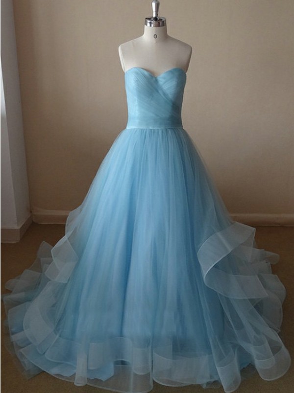 light blue puffy prom dresses