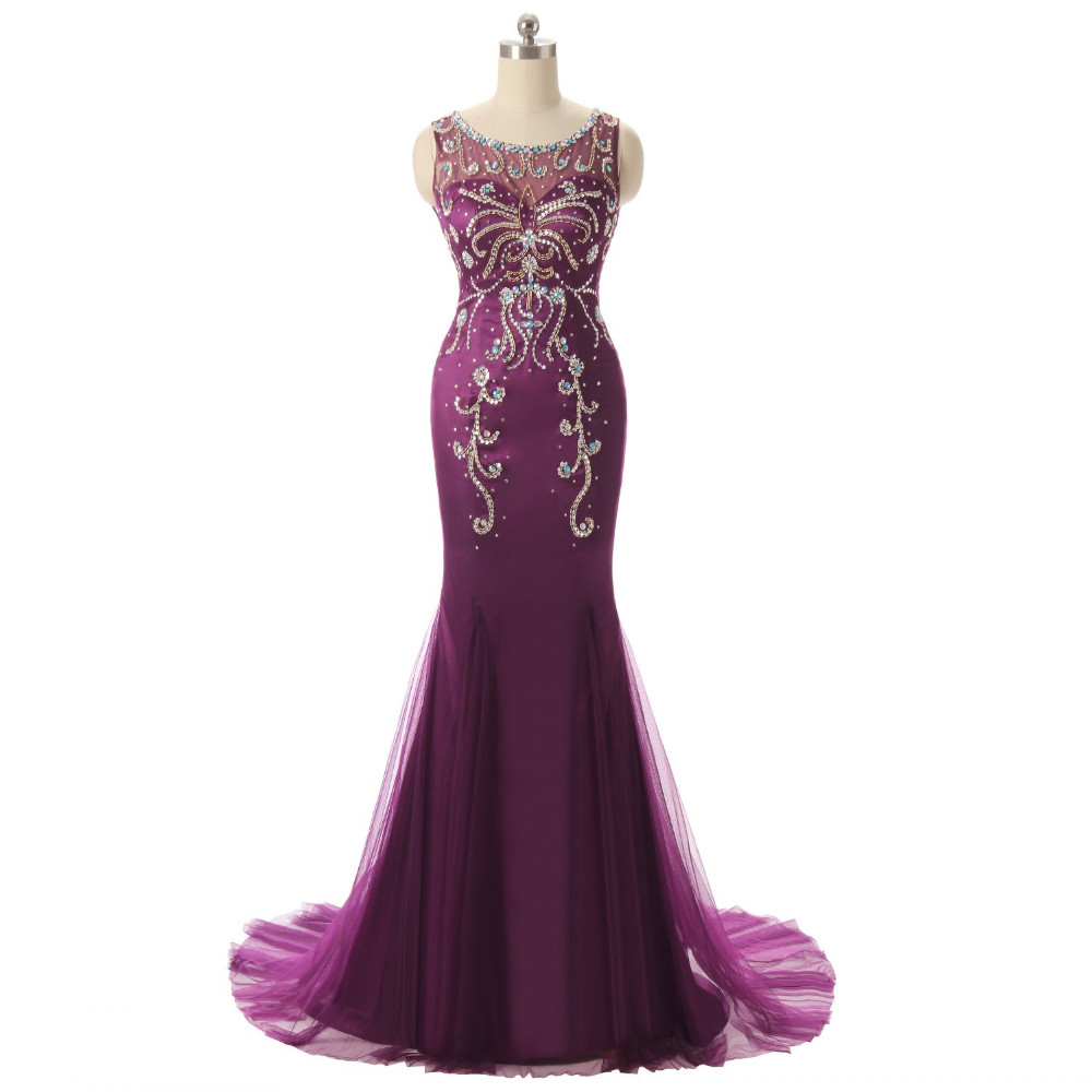 Purple Beaded Embellished Sweetheart Illusion Floor Length Tulle Mermaid Mother Of Bride Dress, Evening Dress
