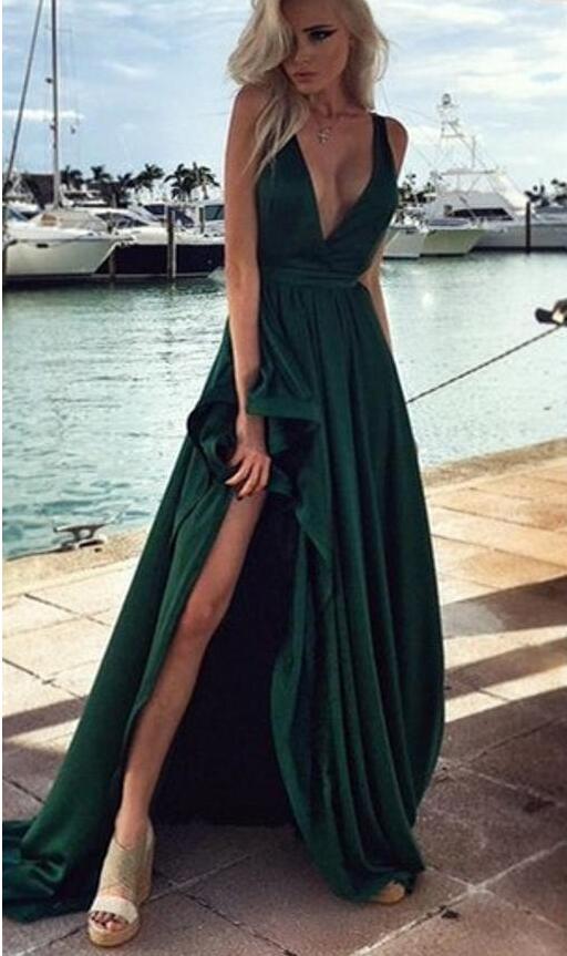 satin hunter green dress