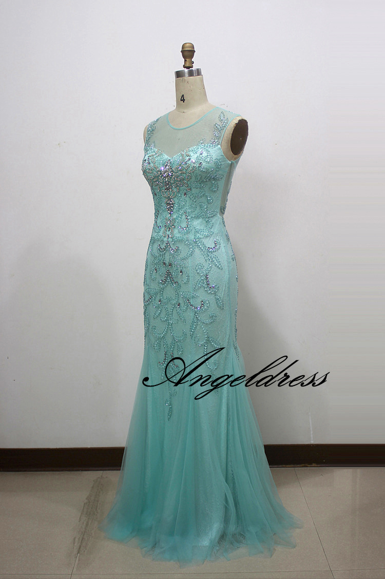 Elegant Beading Crystals Long Mermaid Prom Dresses 2017 Formal Tulle ...