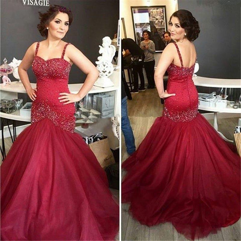 2017 Burgundy Crystal Beaded Mermaid Long Prom Dresses Sexy Plus