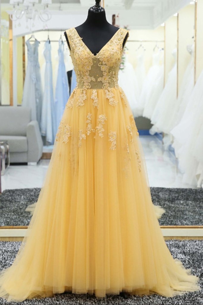soft yellow prom dresses
