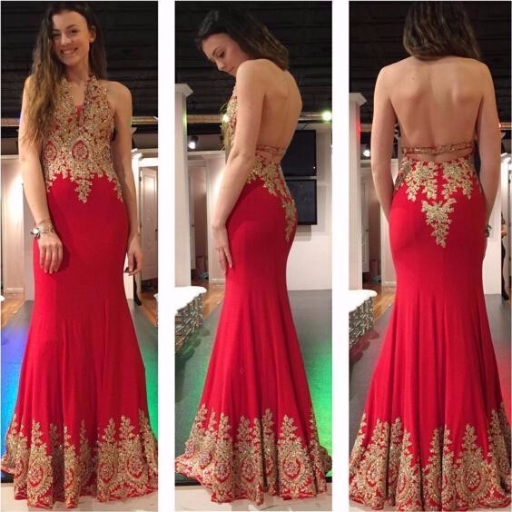 gold and red prom dress