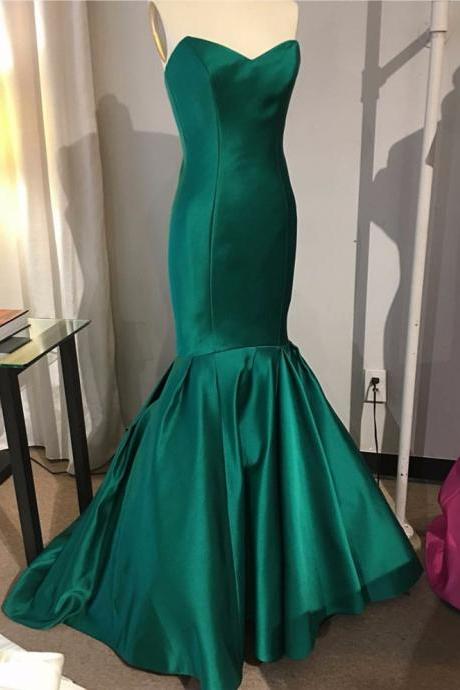 Emerald Green Mermaid Evening Dress 2017 Long Elegant Prom Dresses Sweetheart Floor Length Satin Evening Party Gowns Women Formal Dress